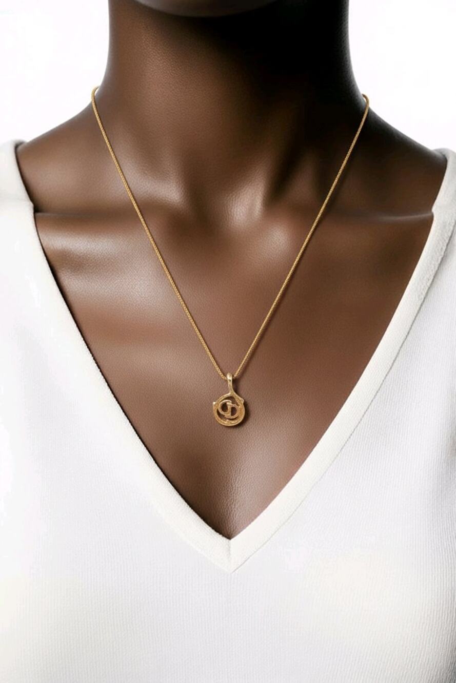 Christian Dior Vintage Snake Coil CD Pendant Necklace Gold Signed Germany